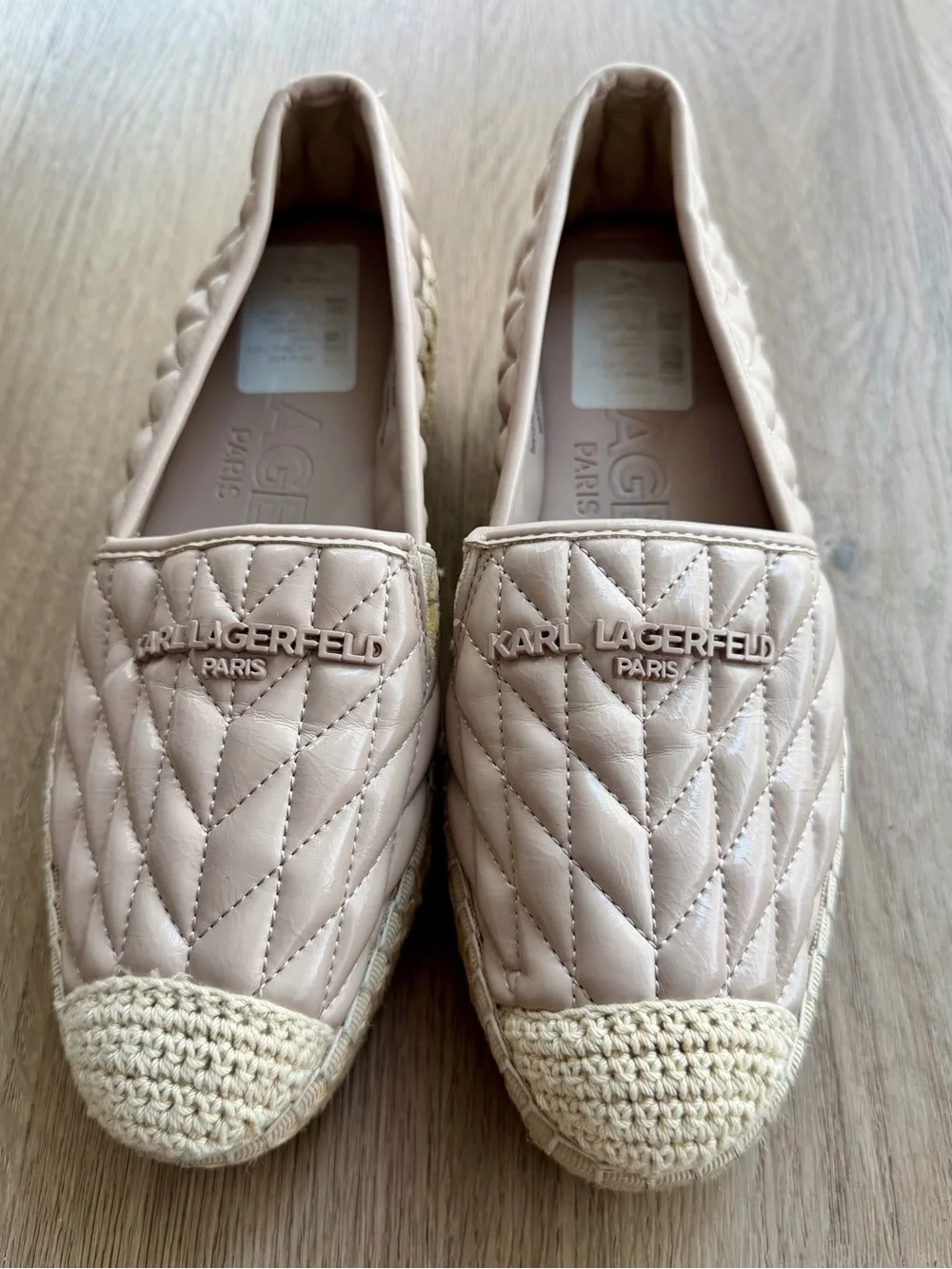 Karl Lagerfeld Paris Leather Quilted Design Cream Espadrille Flats